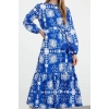 Women Fashion Stylish Hijab Maxi Length Crew Neck Regular Belted Floral Woven Dress