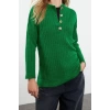 Women Fashion Stylish Hijab Buttoned Collar Low Sleeve Regular Selanik Knitted Buttoned Soft Knitwear Sweater