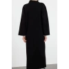 Women Fashion Stylish Hijab Maxi Length Crew Neck Relaxed Stitching Detailed Long Knit Dress