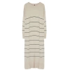 Women Fashion Stylish Hijab Maxi Length Crew Neck Relaxed Stone Striped Long Knit Dress