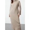 Kadın Moda Şık Tesettür Maxi Boy Balıkçı Yaka Regular Uzun Yumuşak Dokulu Triko Elbise