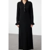 Women Fashion Stylish Hijab Maxi Length V Neck Relaxed Pearl Detailed Soft Texture Knit Dress
