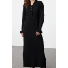 Women Fashion Stylish Hijab Maxi Length V Neck Relaxed Pearl Detailed Soft Texture Knit Dress