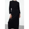 Women Fashion Stylish Hijab Maxi Length Stand Collar Fitted Lace Detail Soft Texture Knit Dress