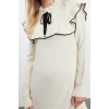 Kadın Moda Şık Tesettür Maxi Boy Dik Yaka Relaxed Siyah Biyeli Yaka Detaylı Uzun Triko Elbise