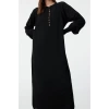 Women Fashion Stylish Hijab Maxi Length Crew Neck Relaxed Balloon Sleeve Soft Texture Knit Dress