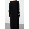 Women Fashion Stylish Hijab Maxi Length Crew Neck Relaxed Balloon Sleeve Soft Texture Knit Dress