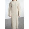 Kadın Moda Şık Tesettür Maxi Boy Bisiklet Yaka Oversize Saç Örgülü Triko Elbise
