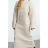 Kadın Moda Şık Tesettür Maxi Boy Bisiklet Yaka Oversize Saç Örgülü Triko Elbise