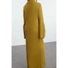 Kadın Moda Şık Tesettür Maxi Boy Balıkçı Yaka Fitted Geniş Kollu Triko Elbise