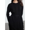 Kadın Moda Şık Tesettür Maxi Boy Bisiklet Yaka Regular Geniş Fitilli Triko Elbise