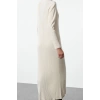 Kadın Moda Şık Tesettür Maxi Boy Polo Yaka Fitted Yakası Biyeli Triko Elbise