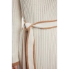 Women Fashion Stylish Hijab Maxi Length Stand Collar Fitted Belted Mink Piping Knit Dress