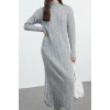 Women Fashion Stylish Hijab Maxi Length Crew Neck Regular Hair Knitted Pearl Accessory Knitwear Dress