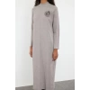 Women Fashion Stylish Hijab Long Stand Collar Regular Floral Detailed Knitwear Dress