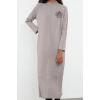 Women Fashion Stylish Hijab Long Stand Collar Regular Floral Detailed Knitwear Dress