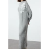 Kadın Moda Şık Tesettür Maxi Boy Bisiklet Yaka Regular Jakarlı Desenli Triko Elbise