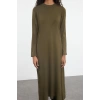 Women Fashion Stylish Hijab Maxi Length Crew Neck Fitted Ribbed Detailed Knit Dress