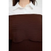 Women Fashion Stylish Hijab Maxi Length Carmen Collar Fitted Woven Garnished Knitwear Dress