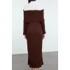 Women Fashion Stylish Hijab Maxi Length Carmen Collar Fitted Woven Garnished Knitwear Dress