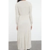 Kadın Moda Şık Tesettür Uzun Bisiklet Yaka Fitted Piliseli Triko Elbise