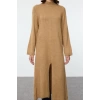 Women Fashion Stylish Hijab Maxi Length Half Turtleneck Relaxed Soft Textured Knitwear Tunic Dress