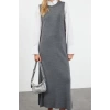 Women Fashion Stylish Hijab Long Crew Neck Regular Pearl Knitted Dress