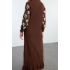 Women Fashion Stylish Hijab Maxi Length Crew Neck Fitted Ribbon Patterned Knit Dress
