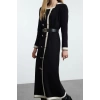 Women Fashion Stylish Hijab Long Jacket Collar Fitted Belted Knitwear Color Block Dress