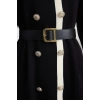 Women Fashion Stylish Hijab Long Jacket Collar Fitted Belted Knitwear Color Block Dress