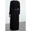 Women Fashion Stylish Hijab Long Jacket Collar Fitted Belted Knitwear Color Block Dress