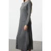 Kadın Moda Şık Tesettür Maxi Boy Bisiklet Yaka Fitted Triko Düğmeli Elbise