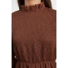 Kadın Moda Şık Tesettür Uzun Dik Yaka Regular Gipeli Dokuma Elbise