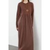 Women Fashion Stylish Hijab Long Crew Neck Loose Color Block Knitted Dress