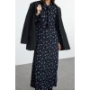 Women Fashion Stylish Hijab Long Baby Collar Regular Floral Woven Shirt Dress