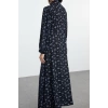 Women Fashion Stylish Hijab Long Baby Collar Regular Floral Woven Shirt Dress