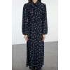 Women Fashion Stylish Hijab Long Baby Collar Regular Floral Woven Shirt Dress