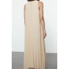 Women Fashion Stylish Hijab Long Crew Neck Regular Pleated Woven Underwear Dress