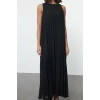 Women Fashion Stylish Hijab Long Crew Neck Regular Pleated Woven Underwear Dress