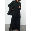Women Fashion Stylish Hijab Long Crew Neck Regular Pleated Woven Underwear Dress
