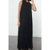 Women Fashion Stylish Hijab Long Crew Neck Regular Pleated Woven Underwear Dress