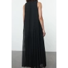 Women Fashion Stylish Hijab Long Crew Neck Regular Pleated Woven Underwear Dress