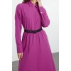 Women Fashion Stylish Hijab Long Shirt Collar Regular Belt Detailed Woven Dress