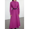 Women Fashion Stylish Hijab Long Shirt Collar Regular Belt Detailed Woven Dress
