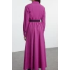 Women Fashion Stylish Hijab Long Shirt Collar Regular Belt Detailed Woven Dress