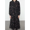 Women Fashion Stylish Hijab Long Stand Collar Oversize Crisp Floral Patterned Collar Detailed Woven Dress
