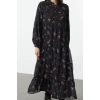 Women Fashion Stylish Hijab Long Stand Collar Oversize Crisp Floral Patterned Collar Detailed Woven Dress