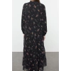 Women Fashion Stylish Hijab Long Stand Collar Oversize Crisp Floral Patterned Collar Detailed Woven Dress