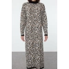 Kadın Moda Şık Tesettür Maxi Boy Dik Yaka Regular Leopar Desenli Triko Elbise