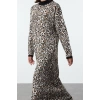 Kadın Moda Şık Tesettür Maxi Boy Dik Yaka Regular Leopar Desenli Triko Elbise